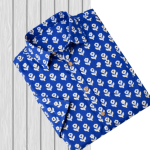 Men’s Sanganeri Print Shirt – Indigo Blue Floral Motif (Half Sleeve, Cotton Blend)