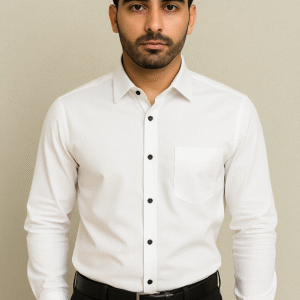 Men's White Tailored Fit Formal Shirt with Black Buttons – Cotton Blend