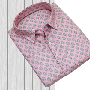 Pink Floral Sanganeri Hand Block Printed Half Sleeve Cotton Shirt