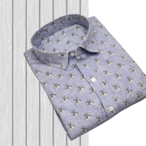 Grey-Blue Floral Sanganeri Hand Block Printed Half Sleeve Cotton Shirt