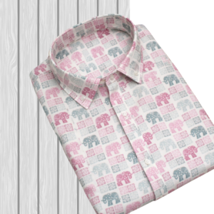 Cream Elephant Motif Sanganeri Hand Block Printed Half Sleeve Cotton Shirt