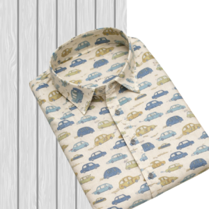 Men's Sanganeri Print Cotton Shirt – Vintage Car Design (Half Sleeve)