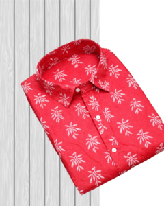 Red Leafy Floral Sanganeri Hand Block Printed Half Sleeve Cotton Shirt