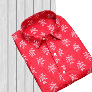 Red Leafy Floral Sanganeri Hand Block Printed Half Sleeve Cotton Shirt