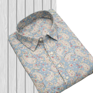 Turquoise Paisley Sanganeri Hand Block Printed Half Sleeve Cotton Shirt