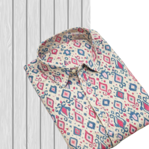 Cream Geometric Diamond Sanganeri Hand Block Printed Half Sleeve Cotton Shirt