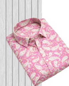 Mauve Paisley Sanganeri Hand Block Printed Half Sleeve Cotton Shirt