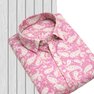 Mauve Paisley Sanganeri Hand Block Printed Half Sleeve Cotton Shirt