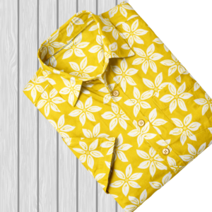 Mustard Floral Sanganeri Hand Block Printed Half Sleeve Cotton Shirt