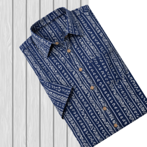 Men’s Sanganeri Print Cotton Blend Shirt – Indigo Blue, Half Sleeve