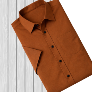 Men's Tailored Fit Brown Blended Cotton Shirt with Black Buttons | Formal Office & Party Wear